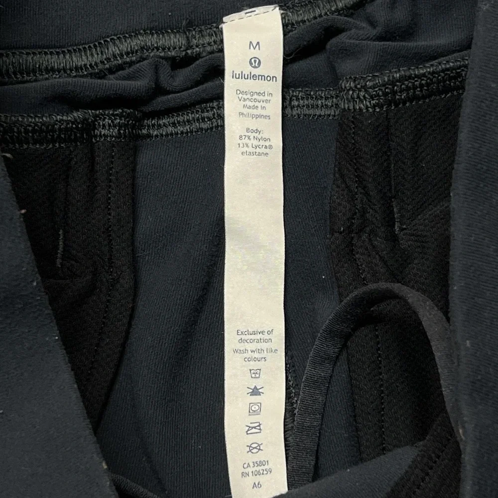 Lululemon Track Pants Mens M Black Jersey Nylon Elastic Waist Zip Pockets Gym